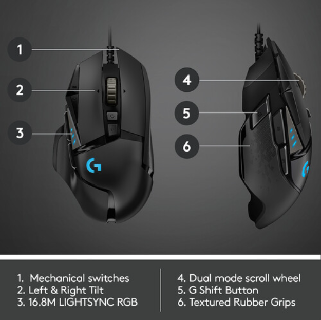 Logitech G G502 HERO Wired Gaming Mouse - Black