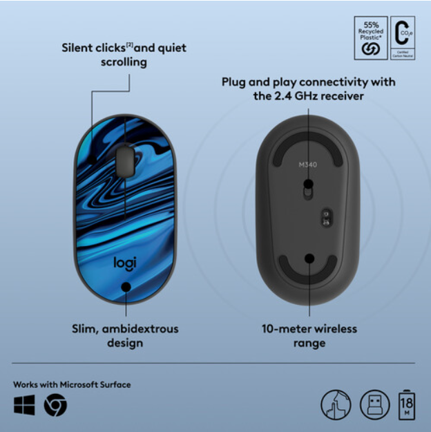 Logitech M340 Wireless Mouse - Blue Galaxy