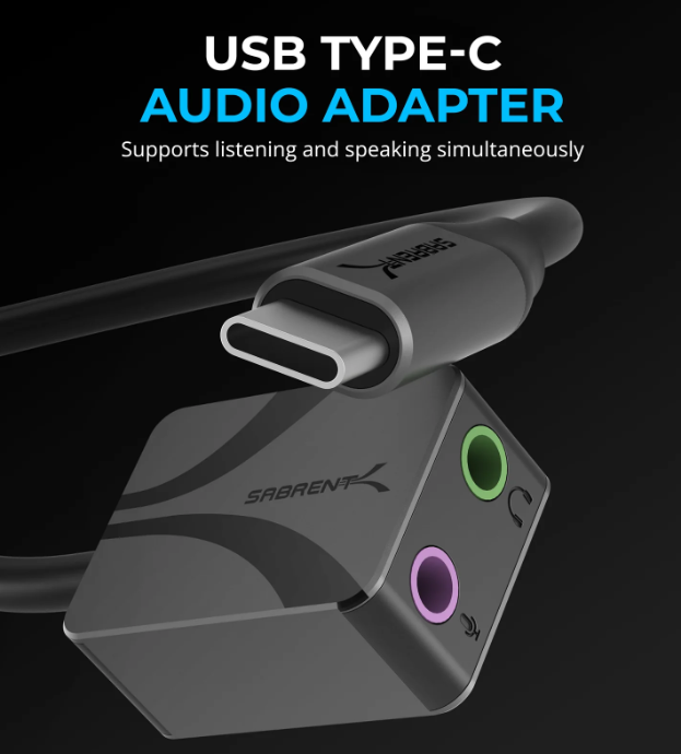 Sabrent USB-C to Dual 3.5mm Audio Adapter - AU-UCMA