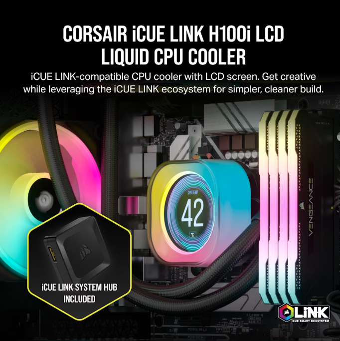 CORSAIR iCUE Link H100i LCD Liquid CPU Cooler