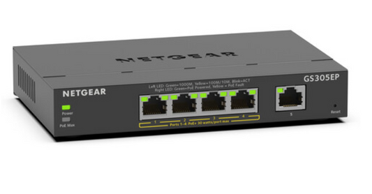 NETGEAR 5 Port Gigabit PoE+ Compliant Managed Switch - GS305EP