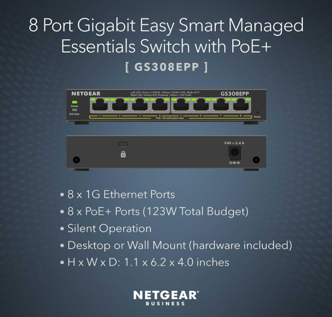 NETGEAR 8-Port Gigabit PoE+ Compliant Managed Switch - GS308EPP