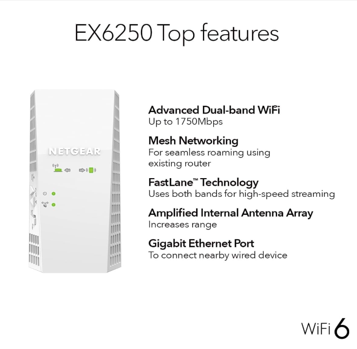 NETGEAR EX6250 AC1750 Dual-Band Wi-Fi Mesh Extender